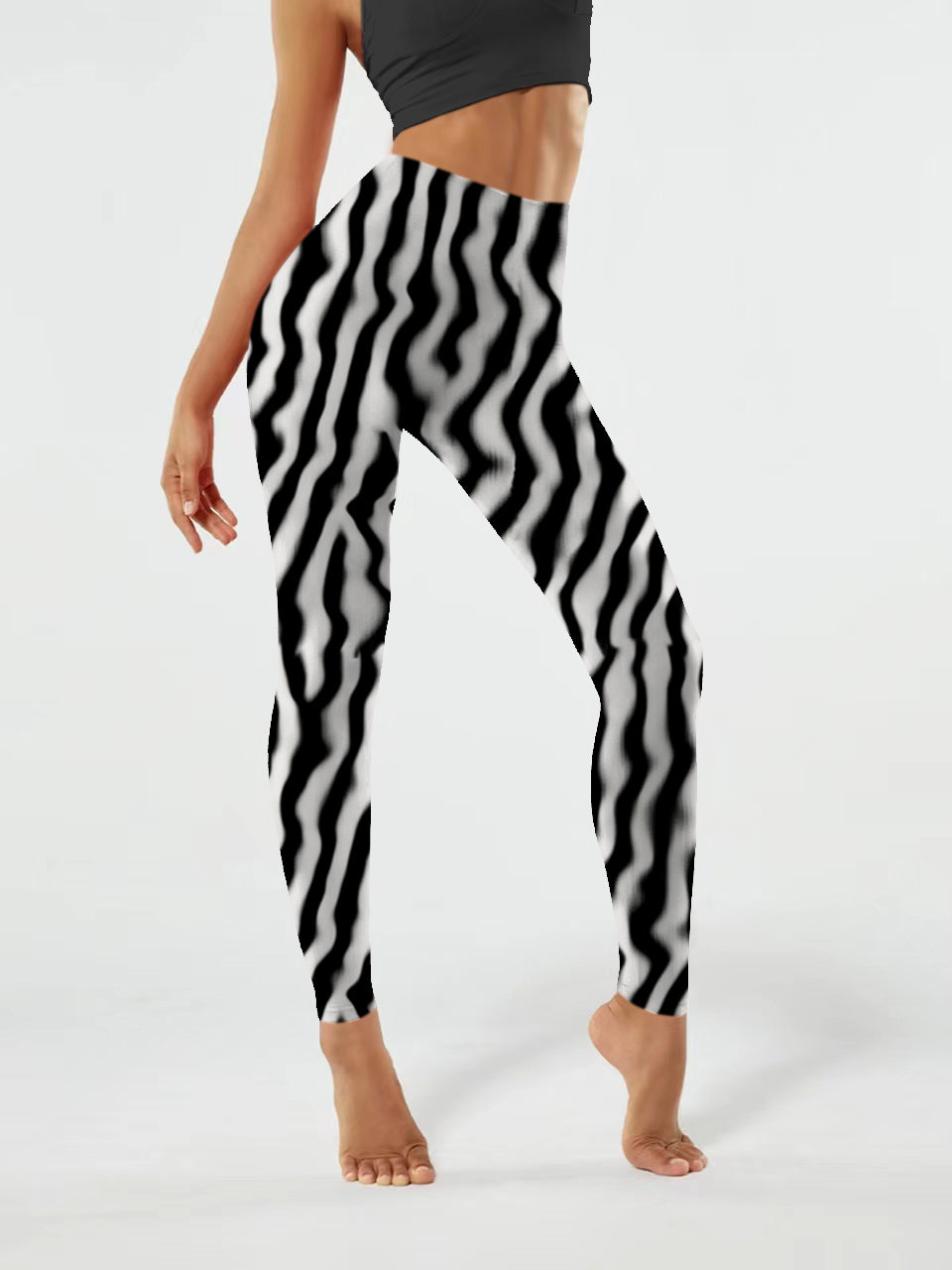 G170 fuzzy stripes print yoga leggings