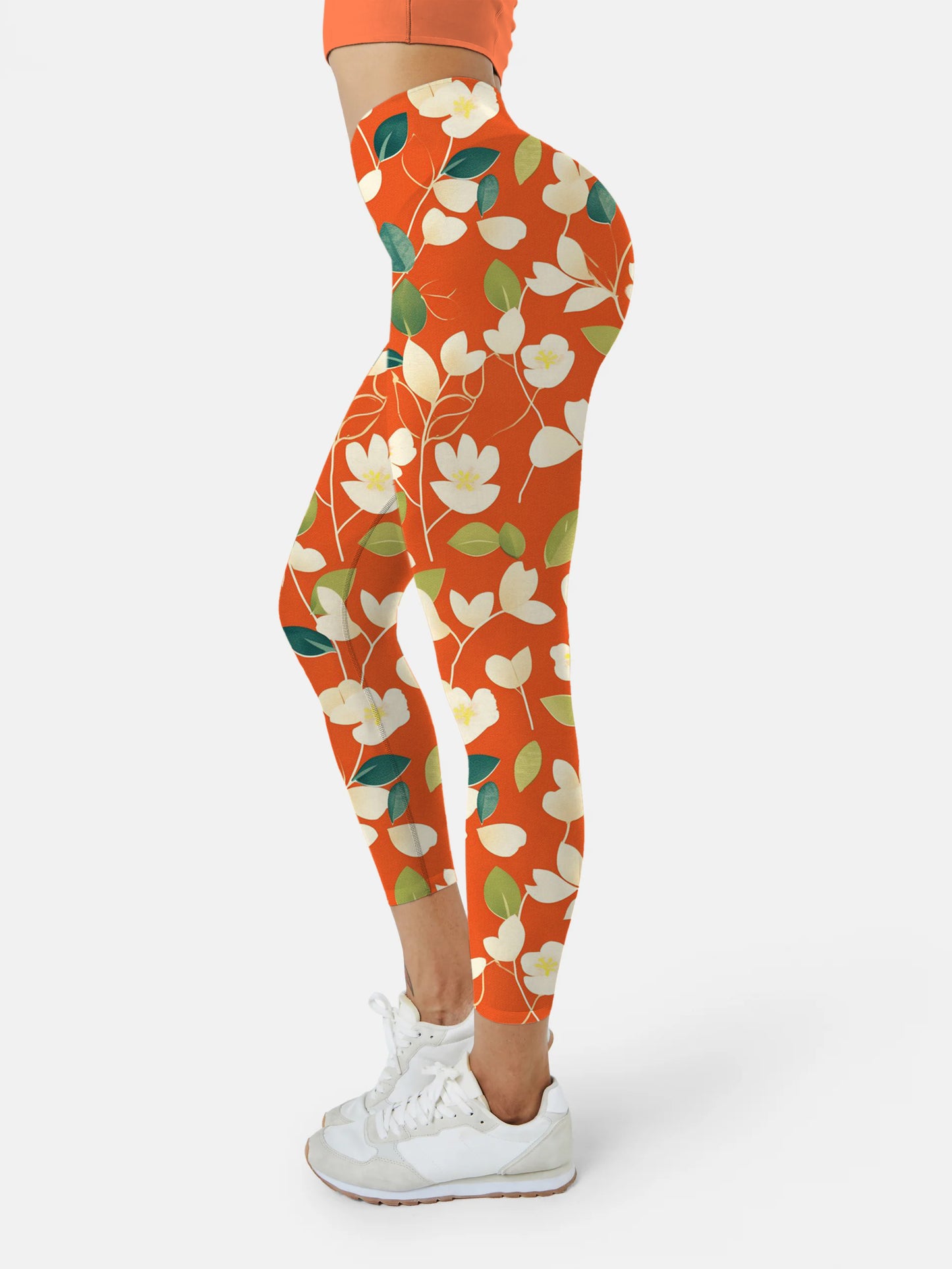 F238 Orange Crushed Flower yoga leggings