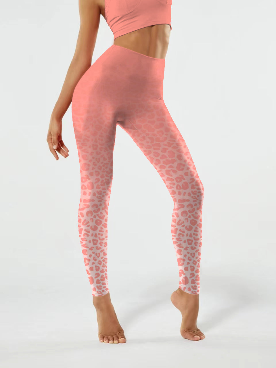 A175 Gradient Orange Leopard yoga leggings