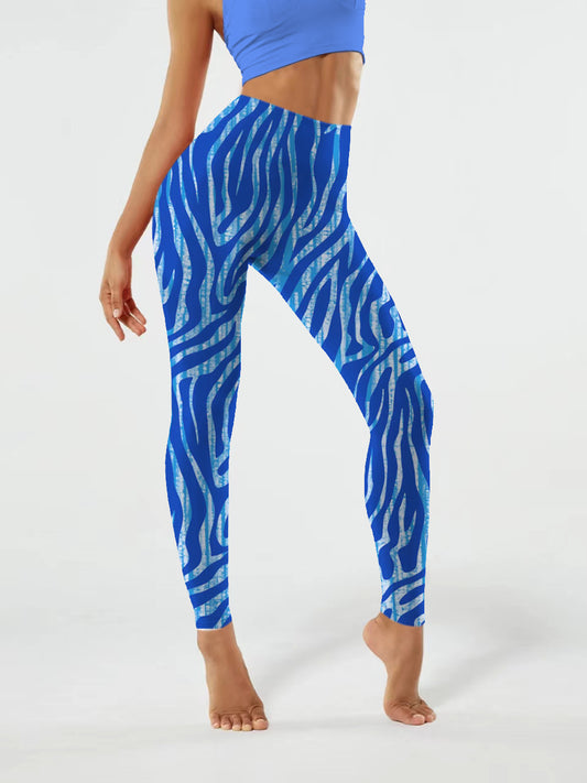 A176 Blue zebra stripes yoga leggings