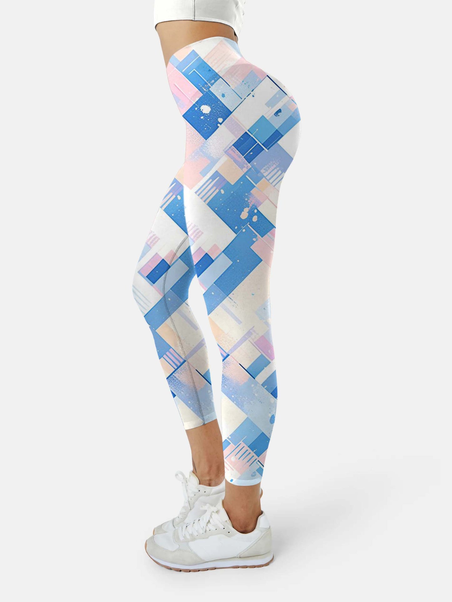 P217 Powder Blue Plaid yoga leggings