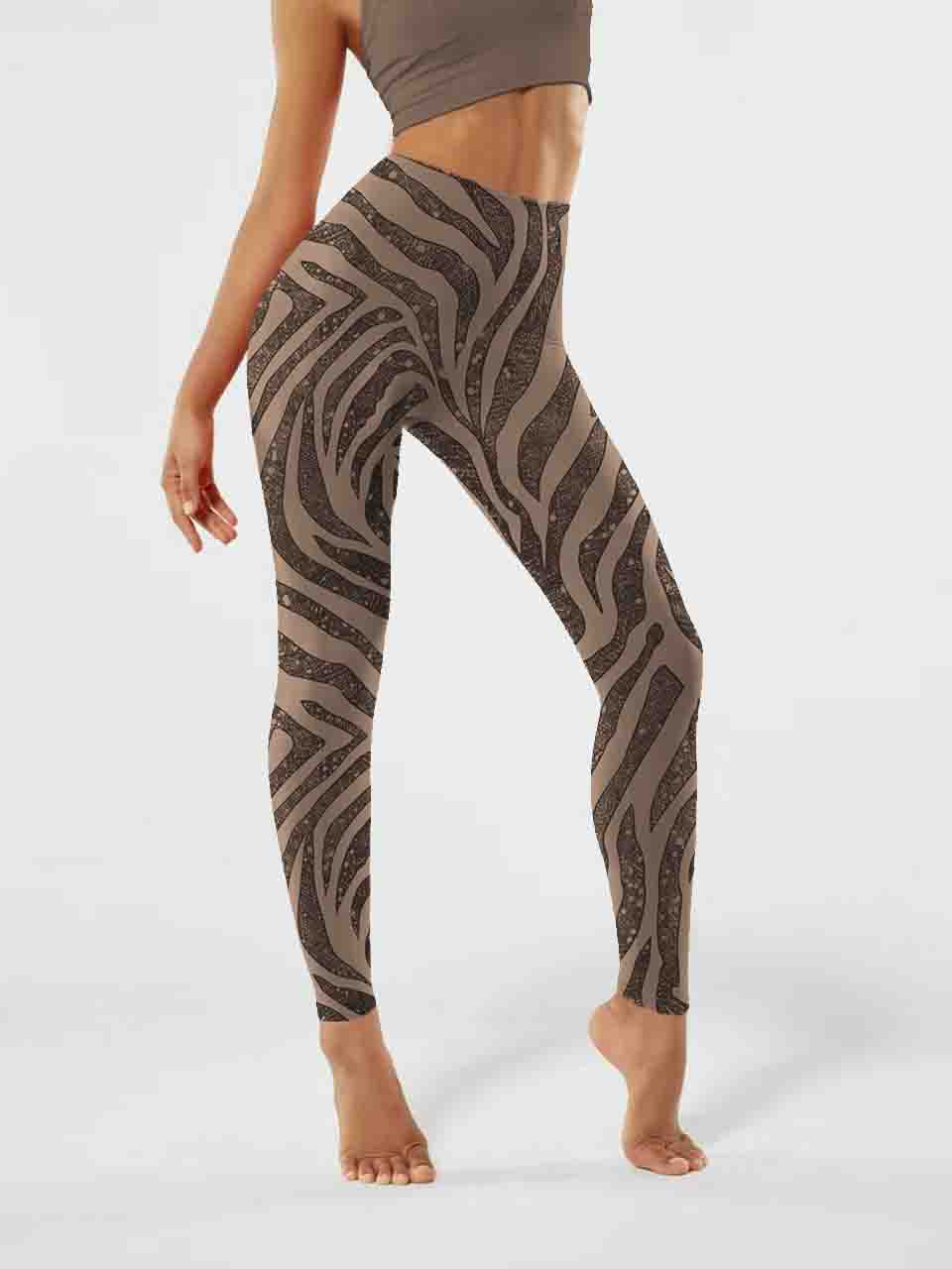 A150 Zebra stripes Yoga leggings brown