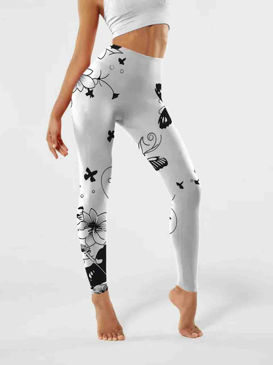 A151 Butterfly Print Yoga leggings white