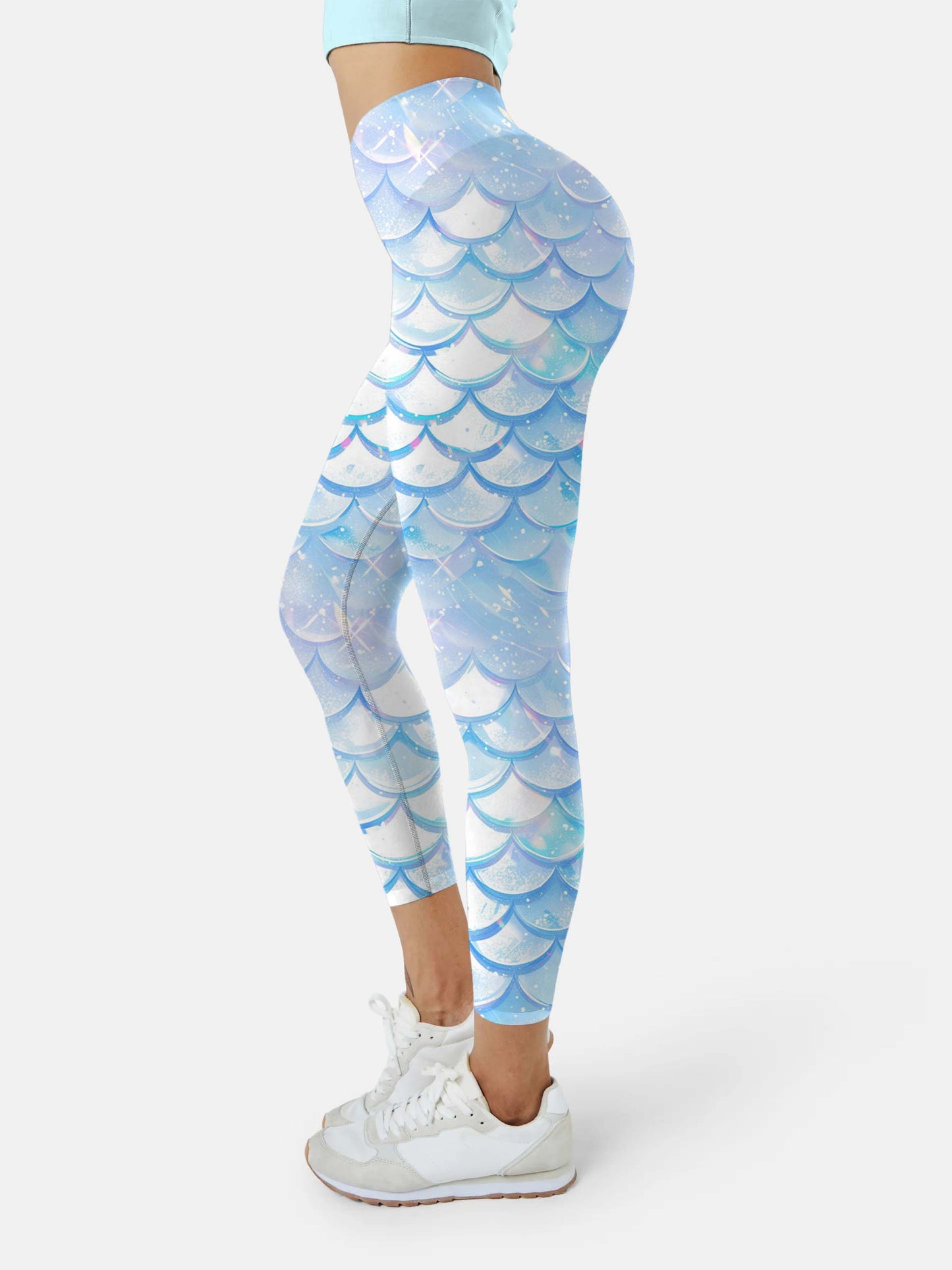 S221 Fantasy Light Blue Fish Scale yoga leggings