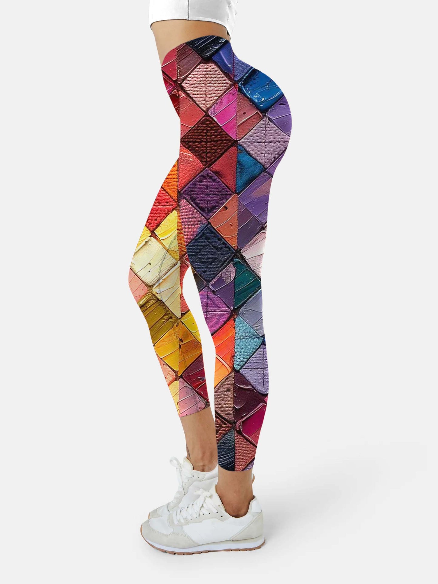 O224 oil pastel plaid yoga leggings