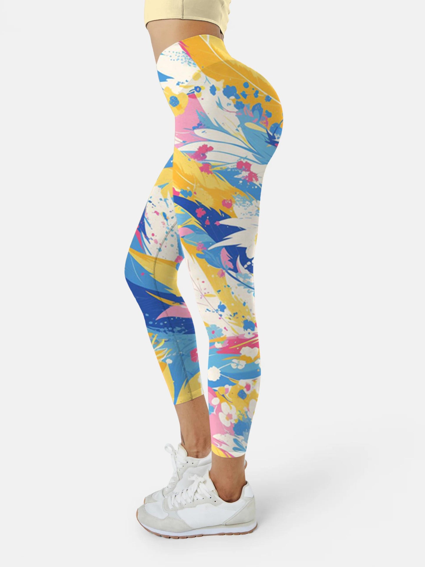 F264 colored feather yoga leggings