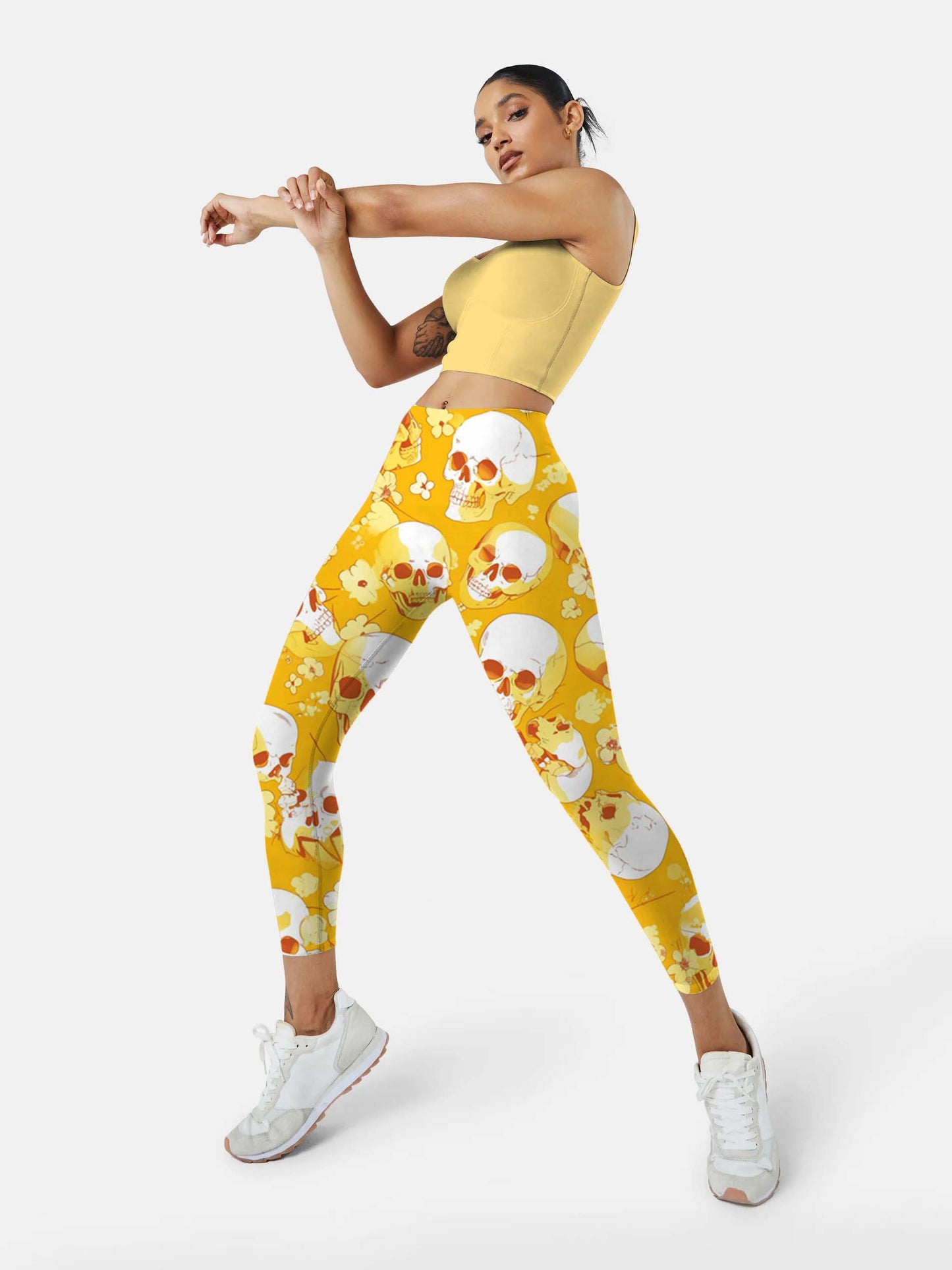 S249 skull motif yoga leggings