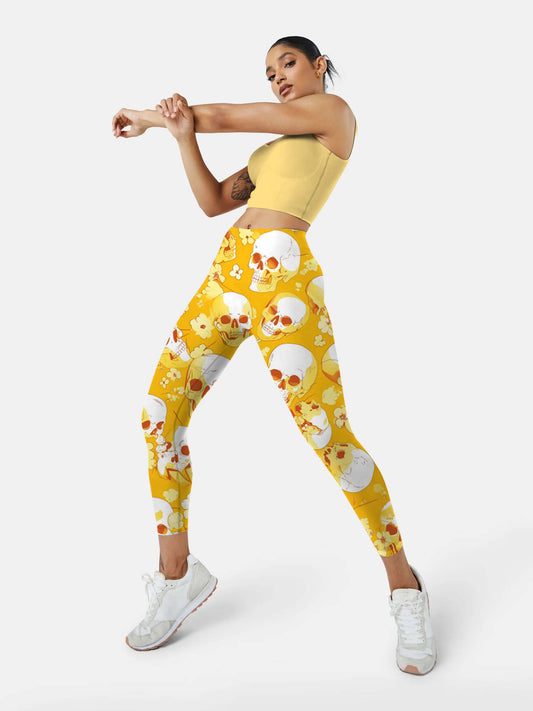 S249 skull motif yoga leggings