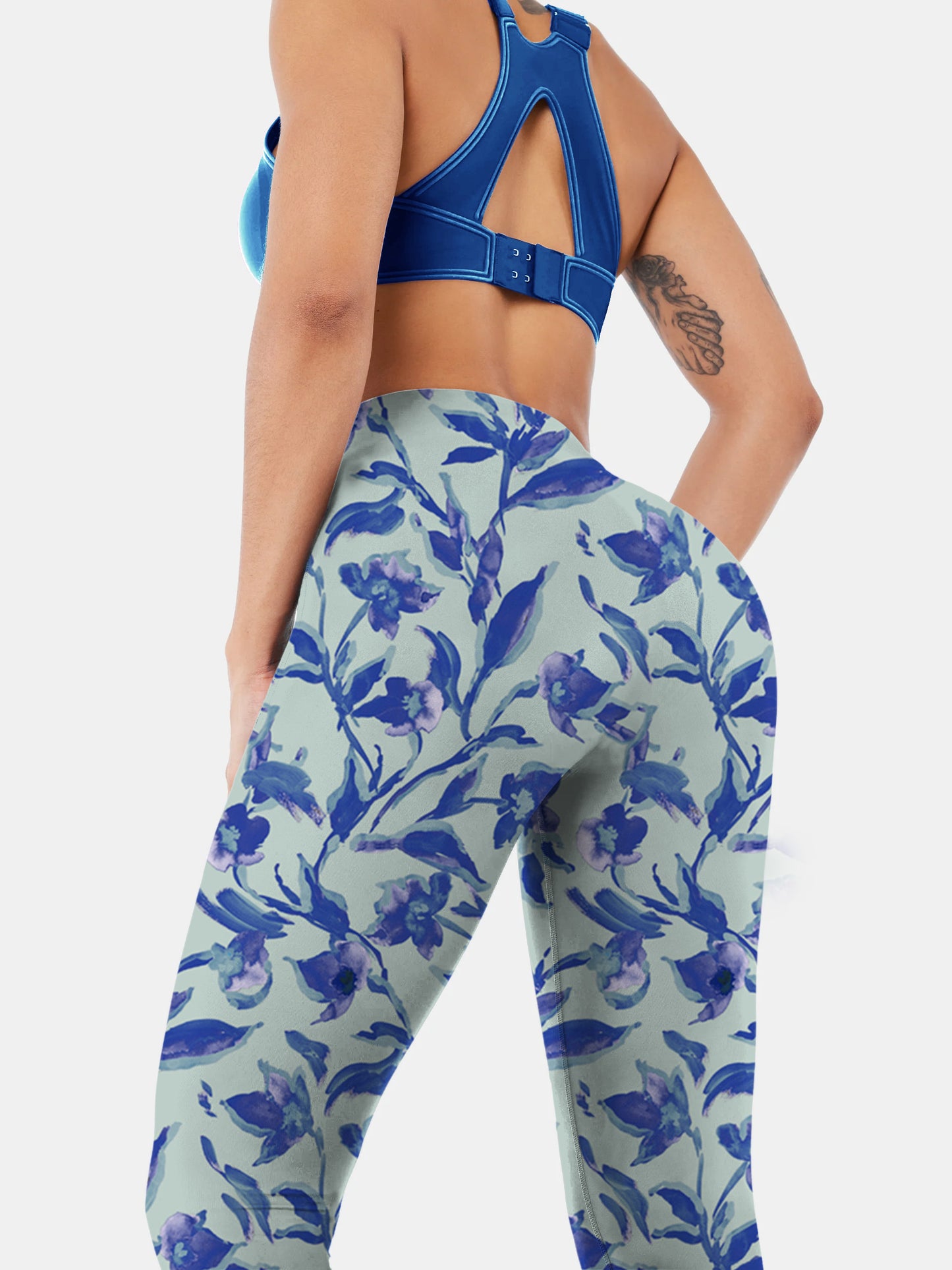 F130 Blue printed yoga leggings