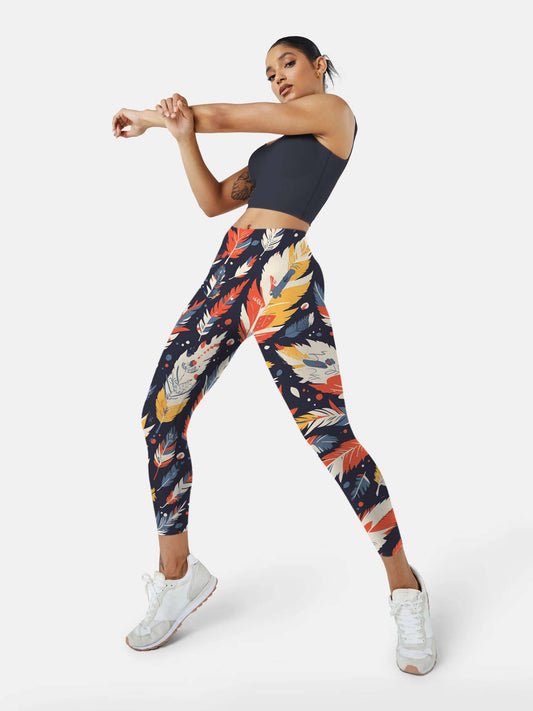 F226 colored feather yoga leggings