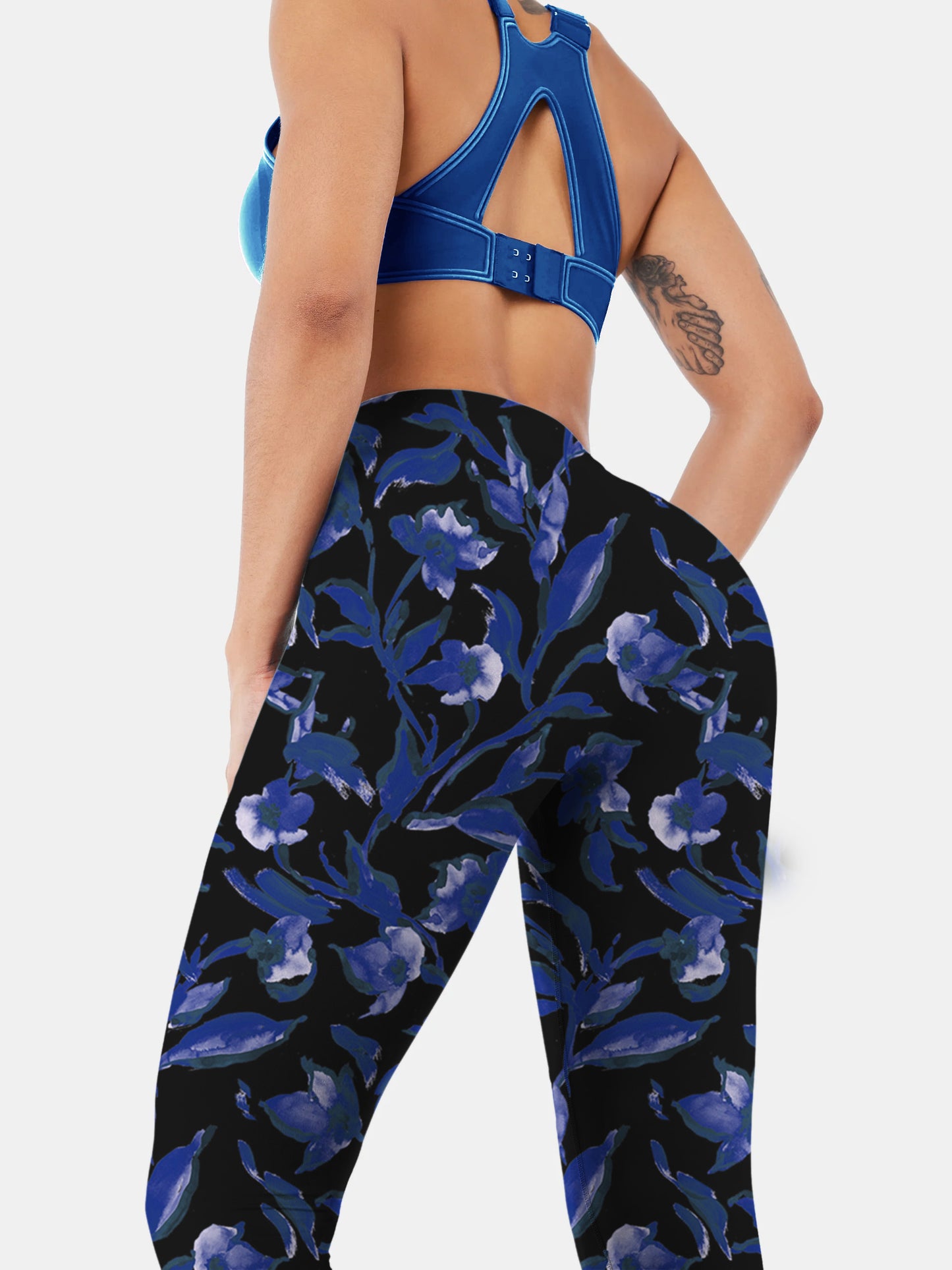 F131 Blue printed yoga leggings black