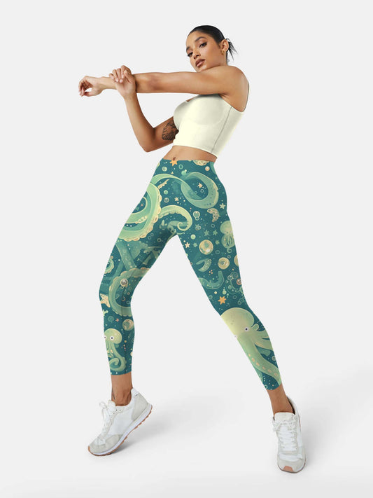 A227 green octopuses yoga leggings