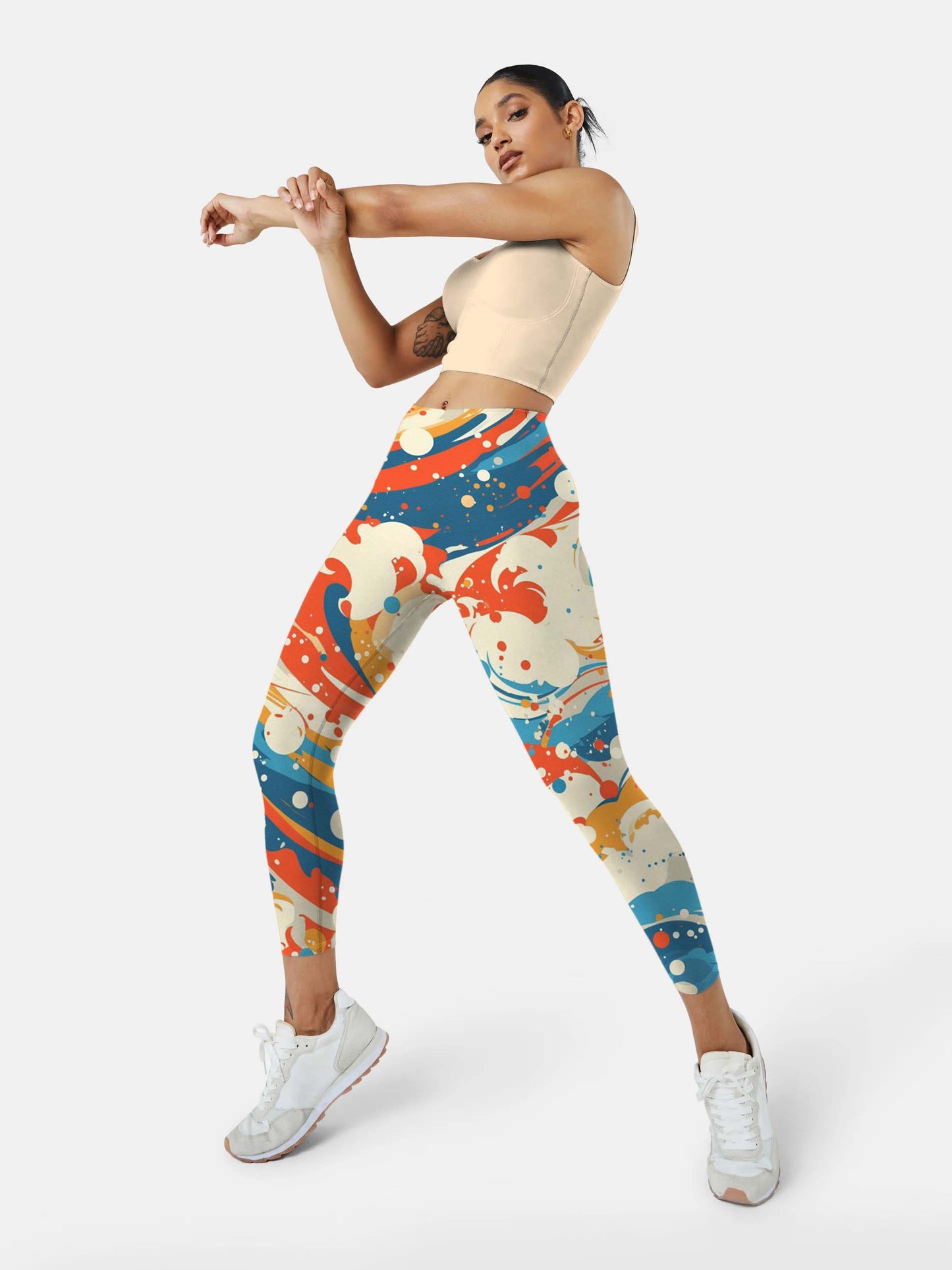 S231 Orange Waves yoga leggings