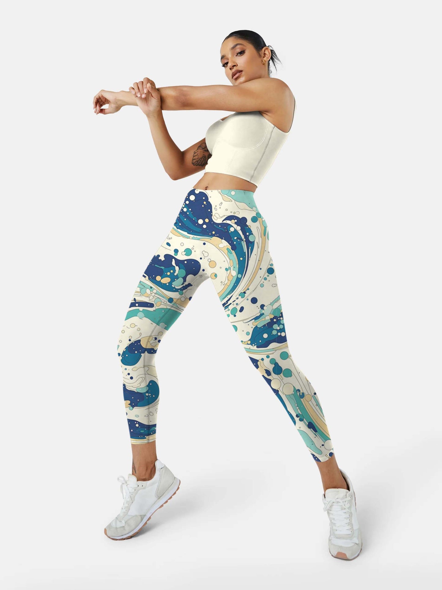 S255 Colorful Waves yoga leggings green