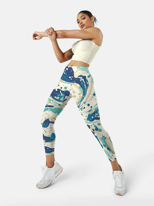 S255 Colorful Waves yoga leggings green