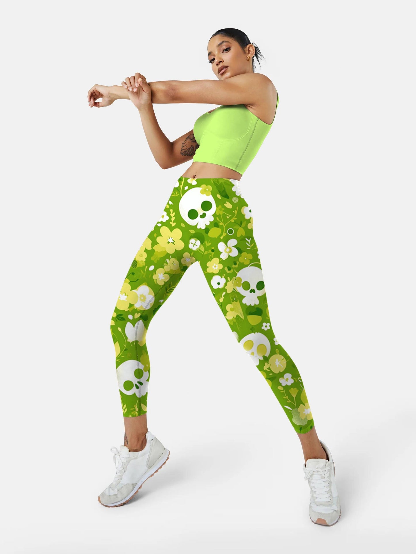 S266 skull motif yoga leggings