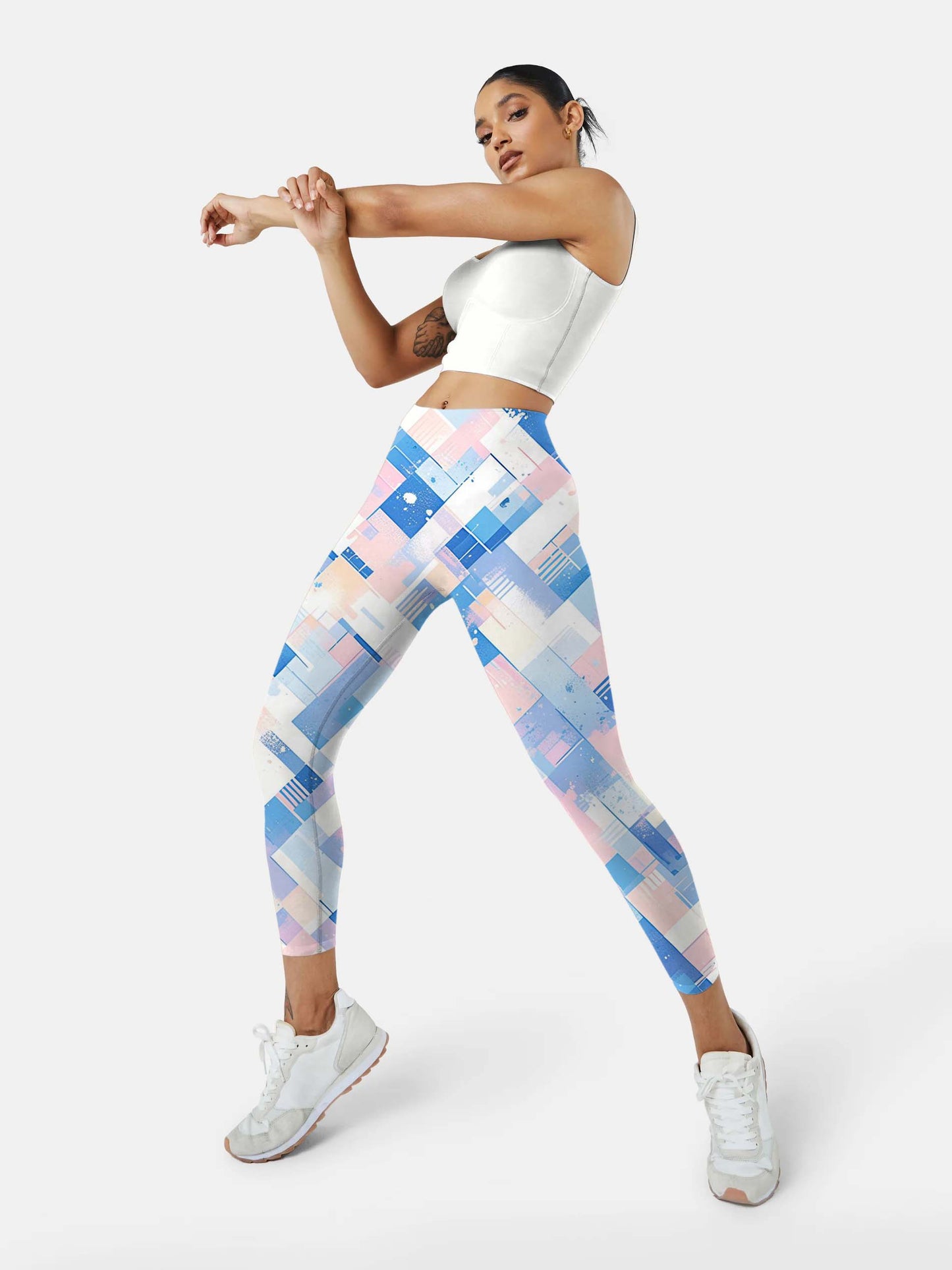 P217 Powder Blue Plaid yoga leggings