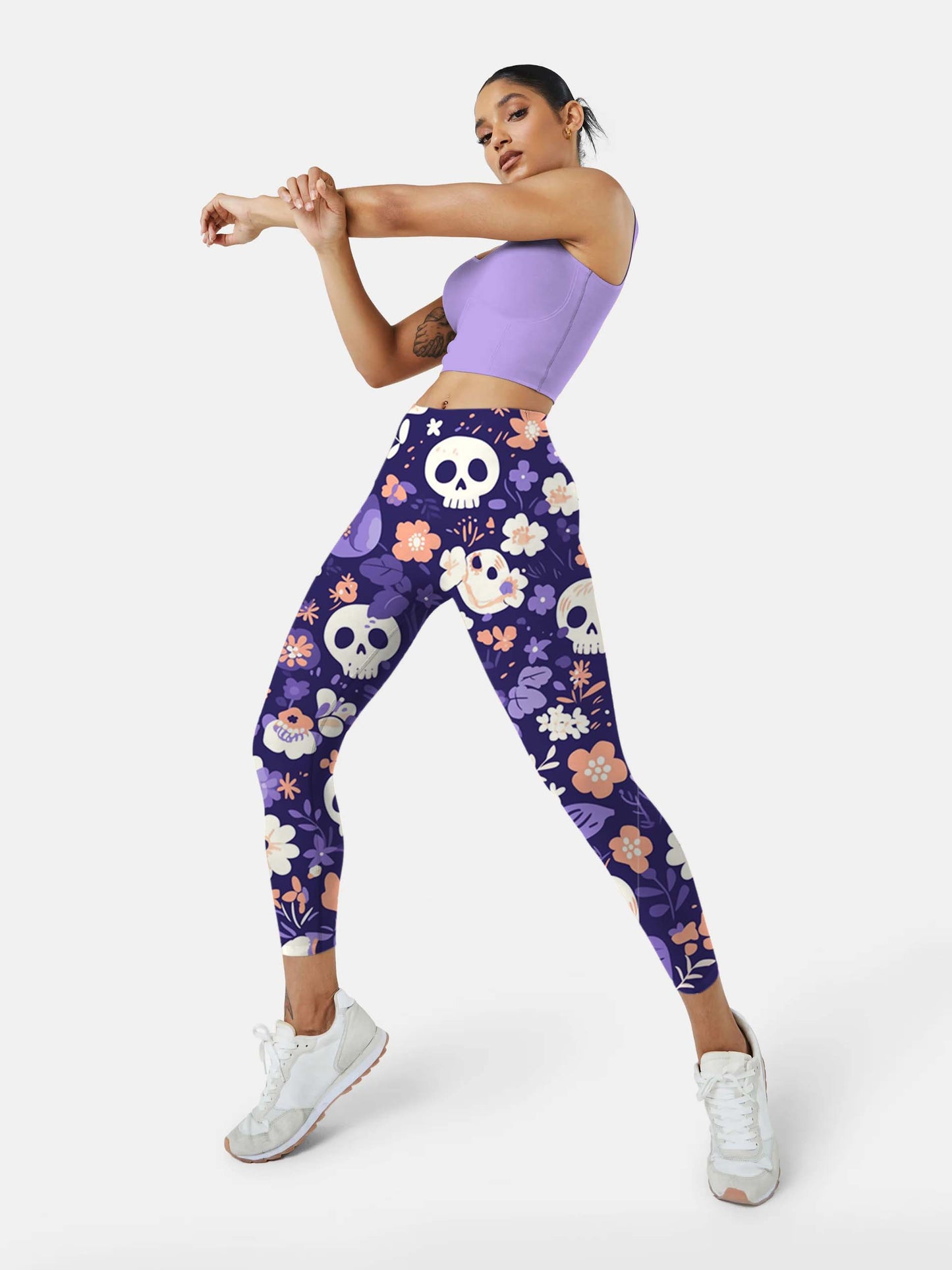 S241 skull motif yoga leggings