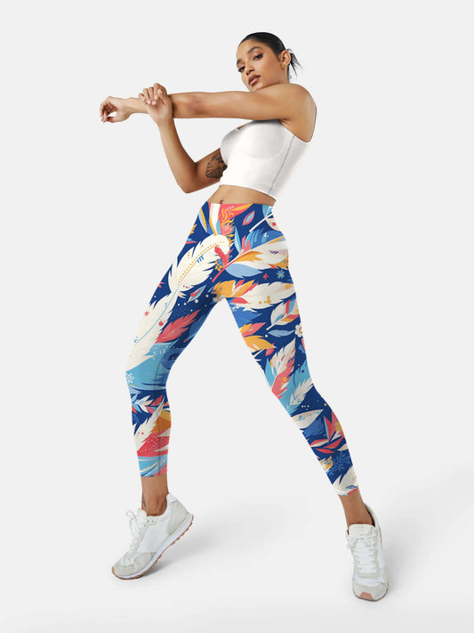 F242 colored feather yoga leggings