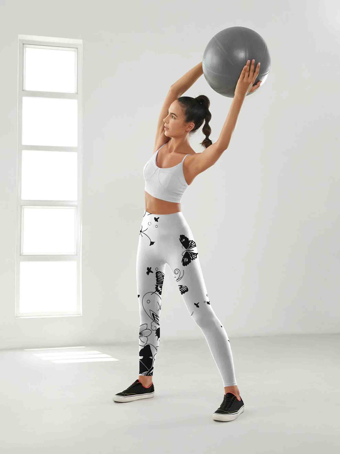 A151 Butterfly Print Yoga leggings white