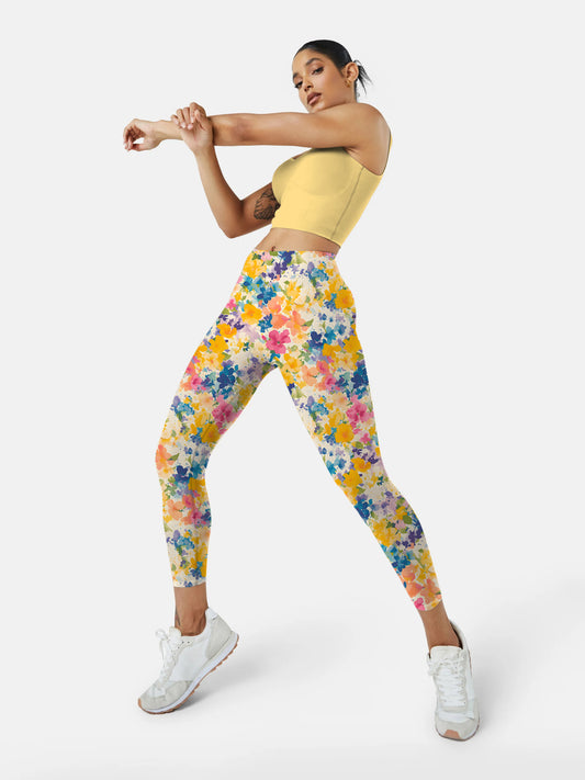 F208 crushed flower print yoga leggings