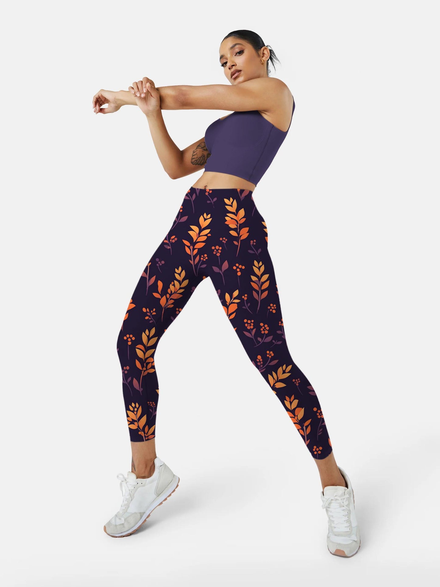 F268 Flower yoga leggings Black