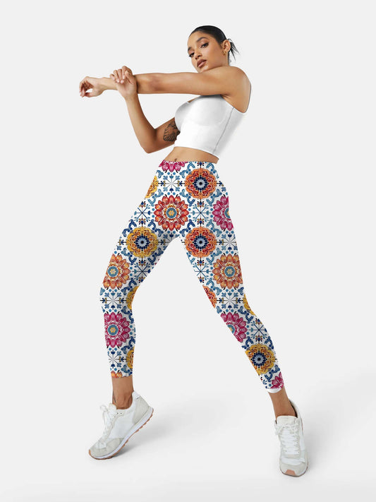 F219 Ethnic style lattice yoga leggings