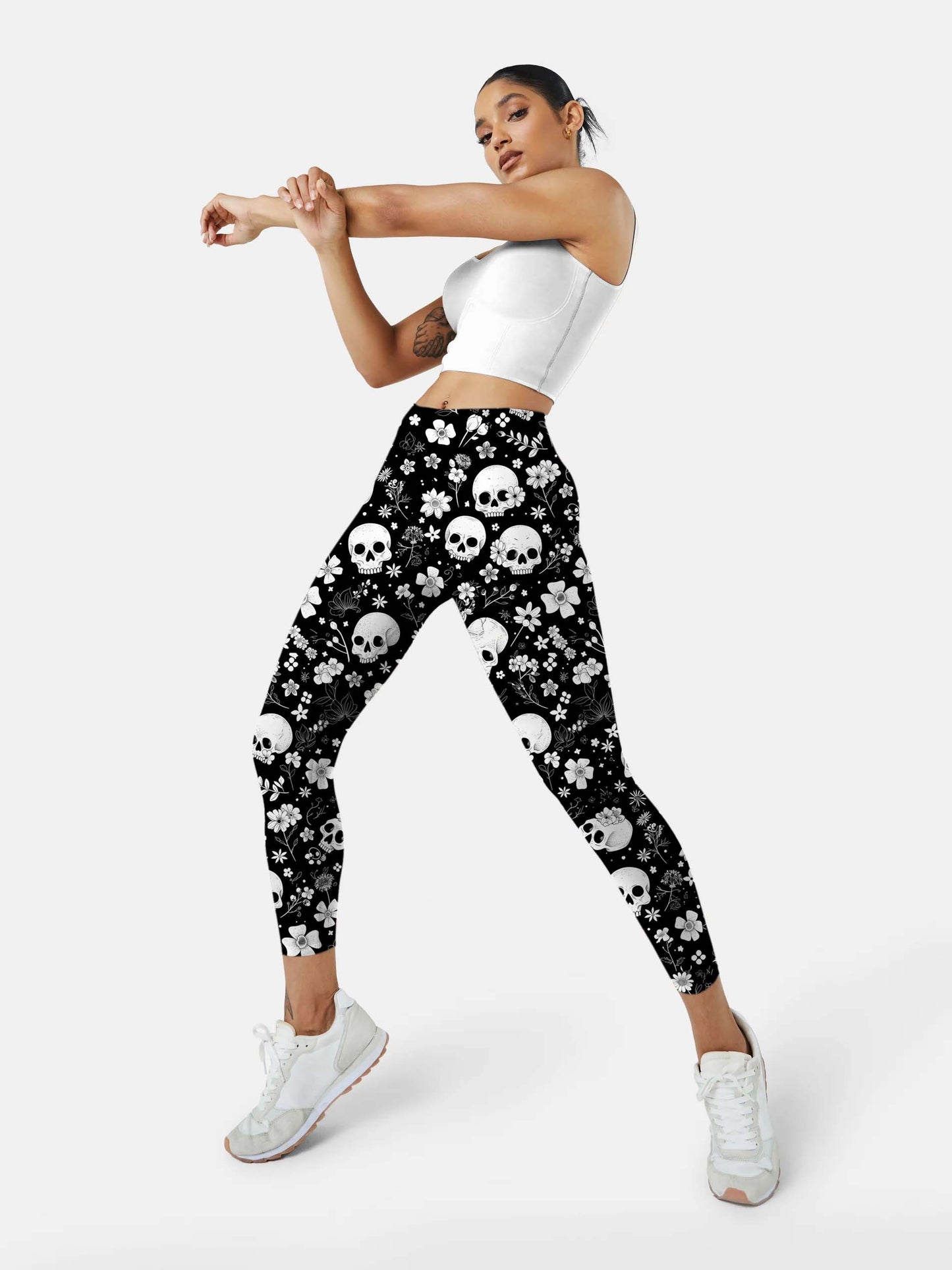 S220 skull motif yoga leggings