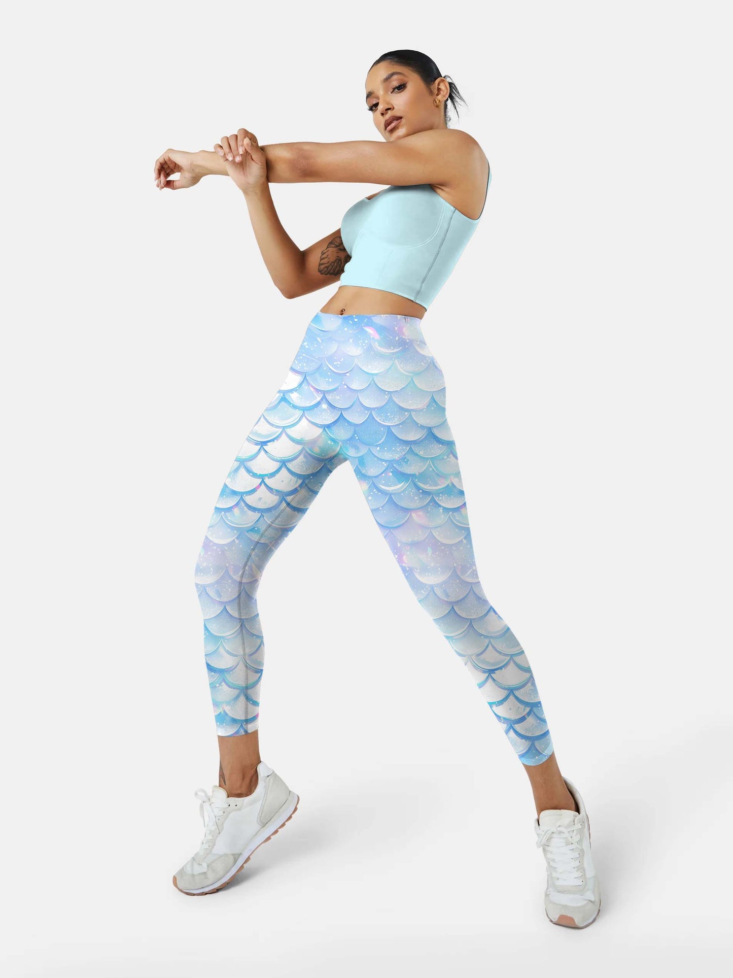 S221 Fantasy Light Blue Fish Scale yoga leggings