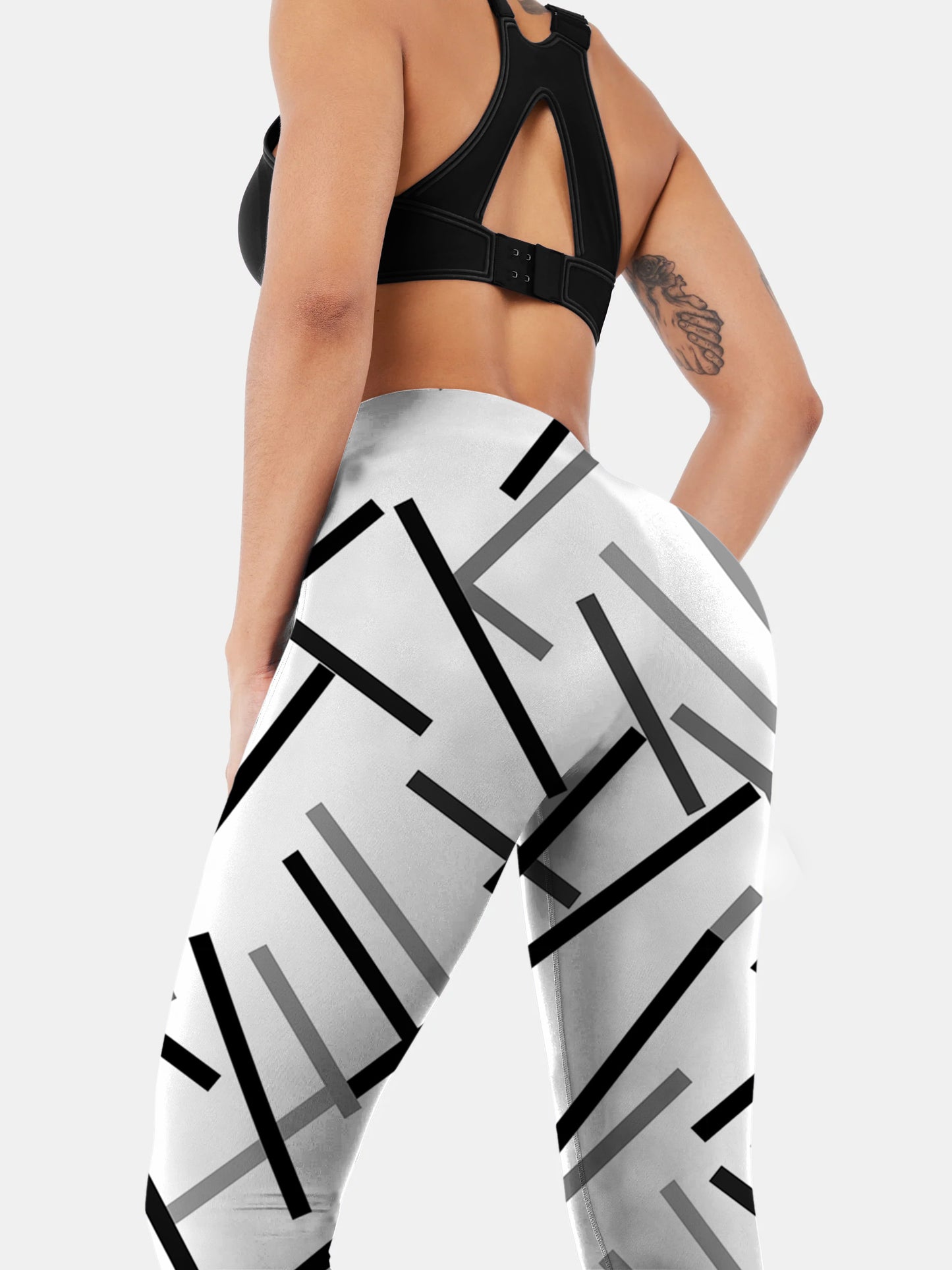 F125 black & white line yoga leggings