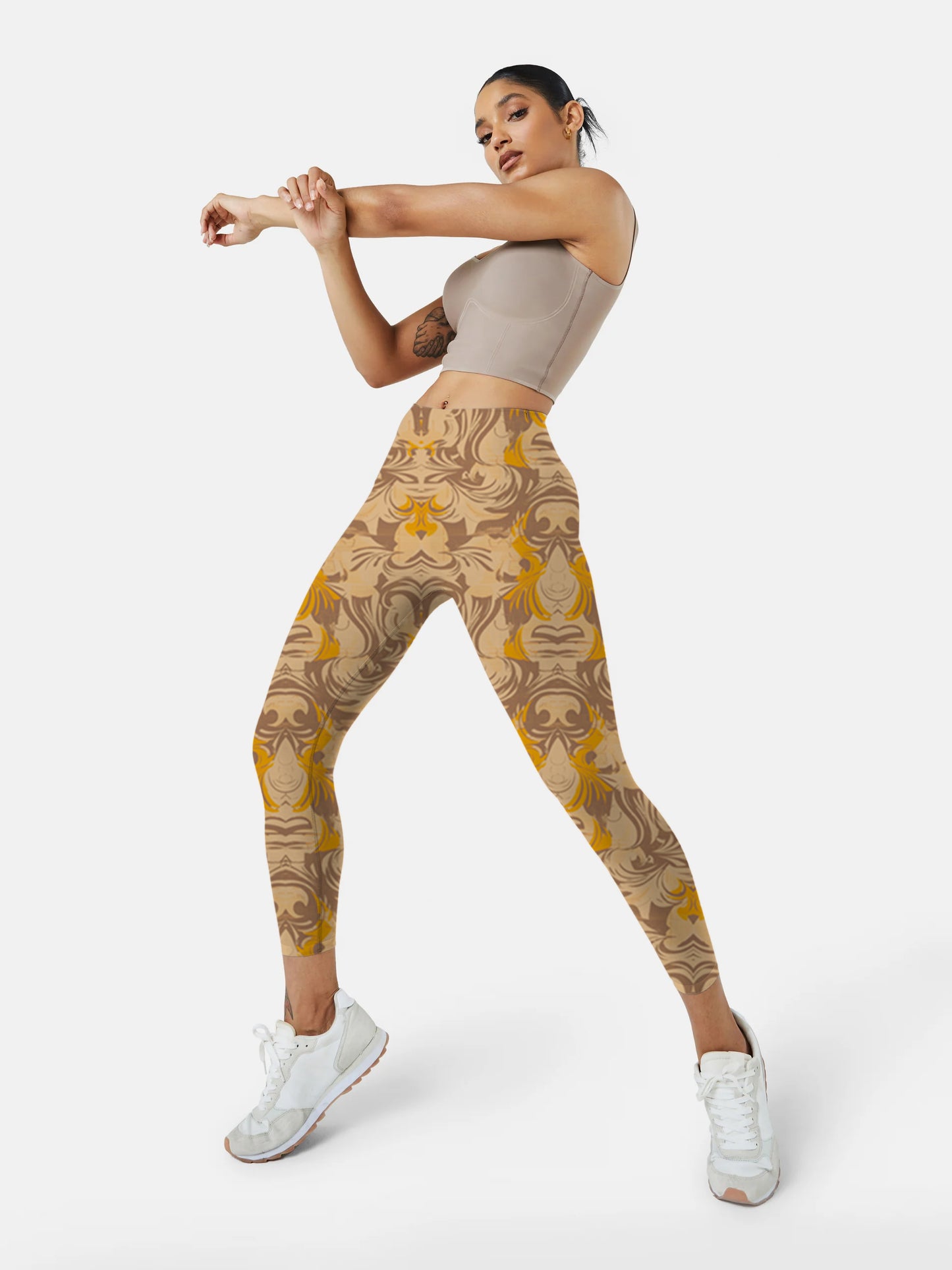 F109 printed yoga leggings yellow