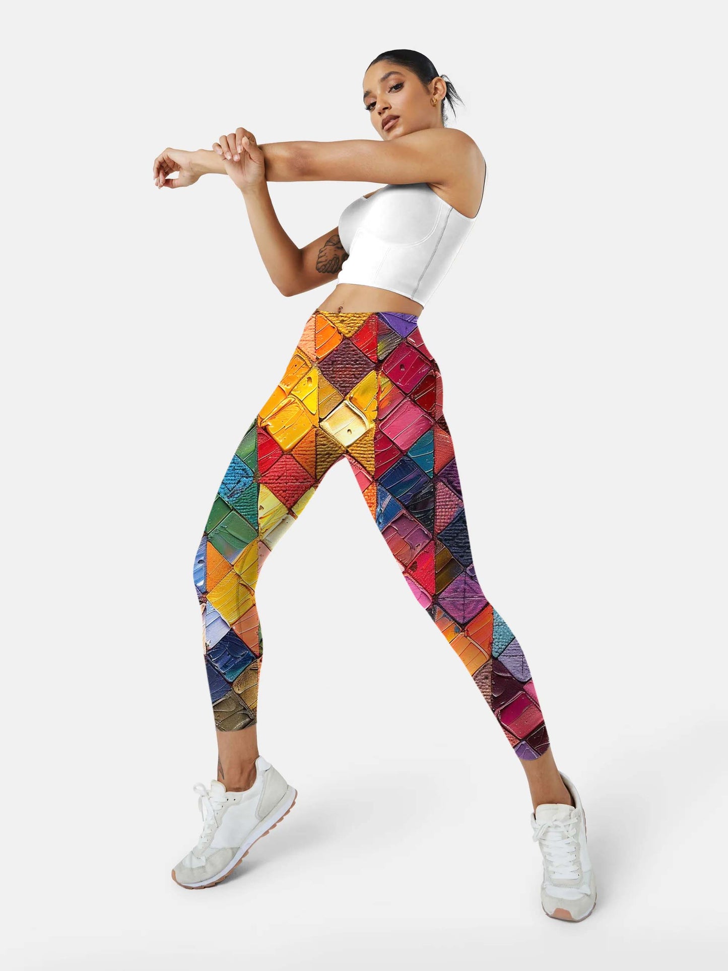 O224 oil pastel plaid yoga leggings