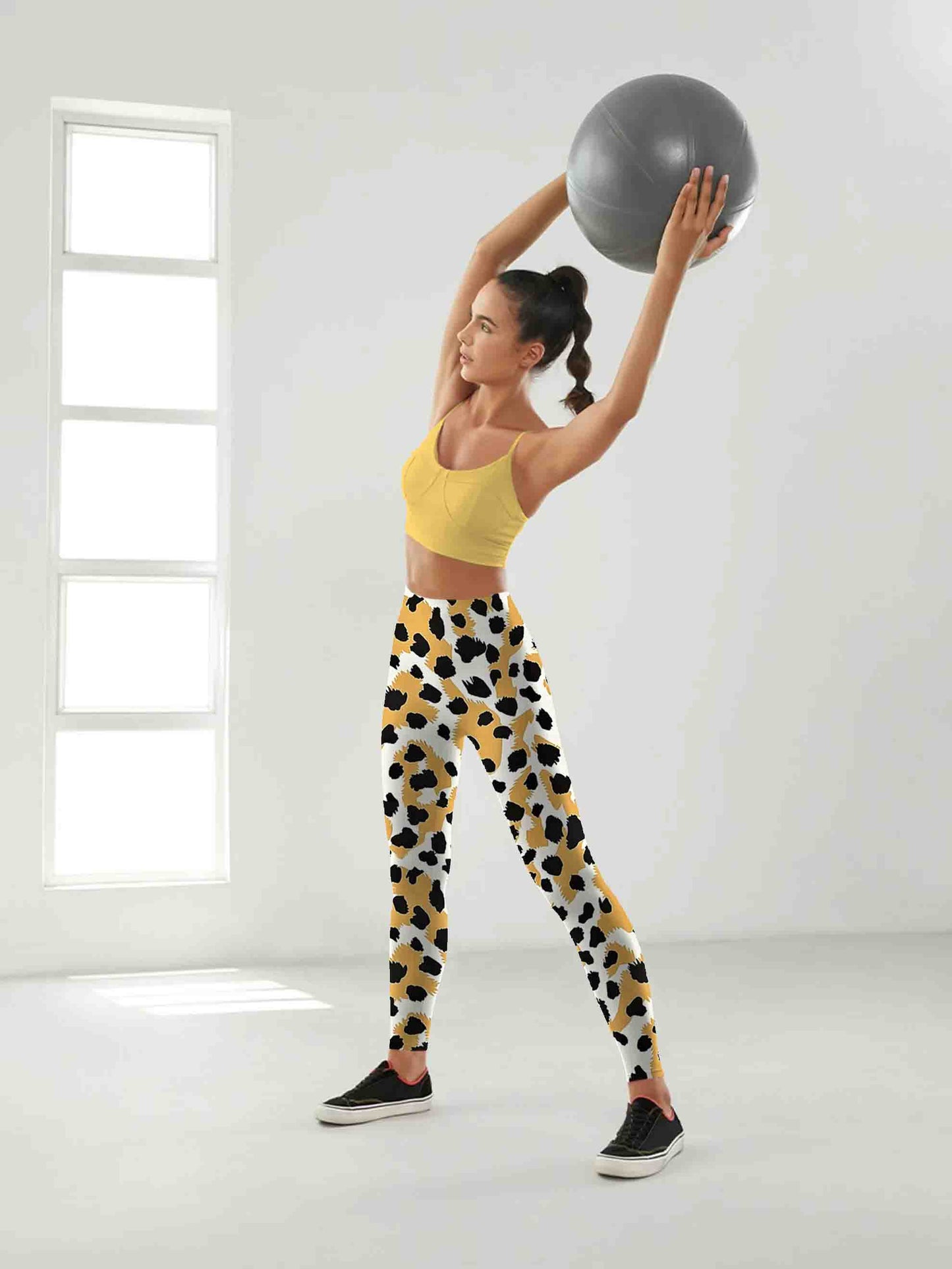 A157 animal print Yoga leggings yellow