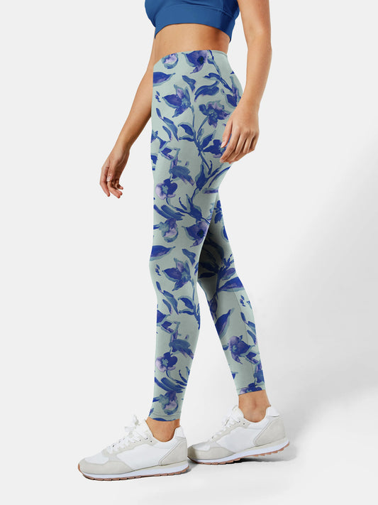 F130 Blue printed yoga leggings