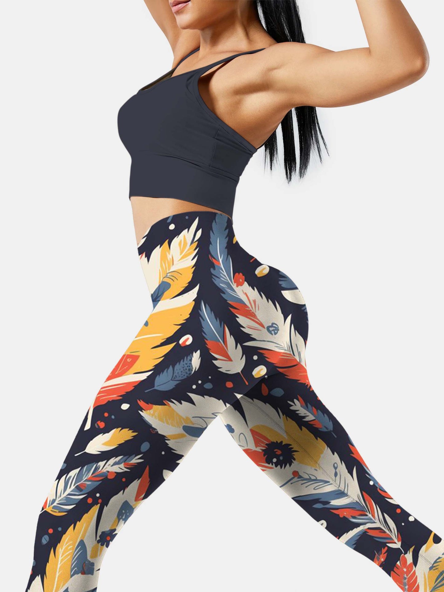 F226 colored feather yoga leggings