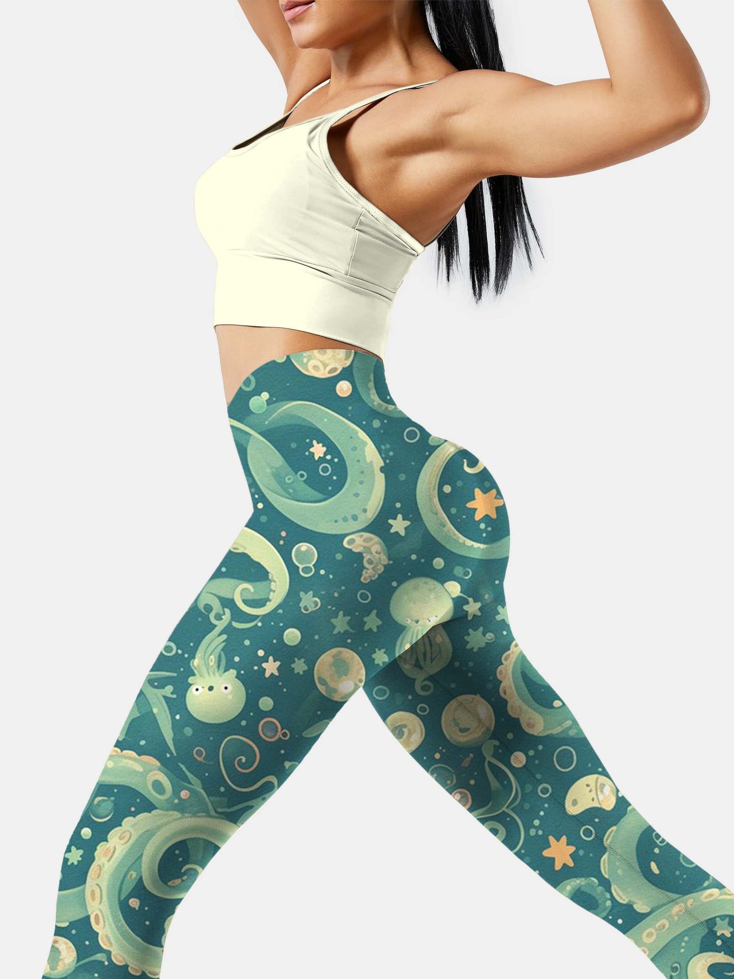 A227 green octopuses yoga leggings