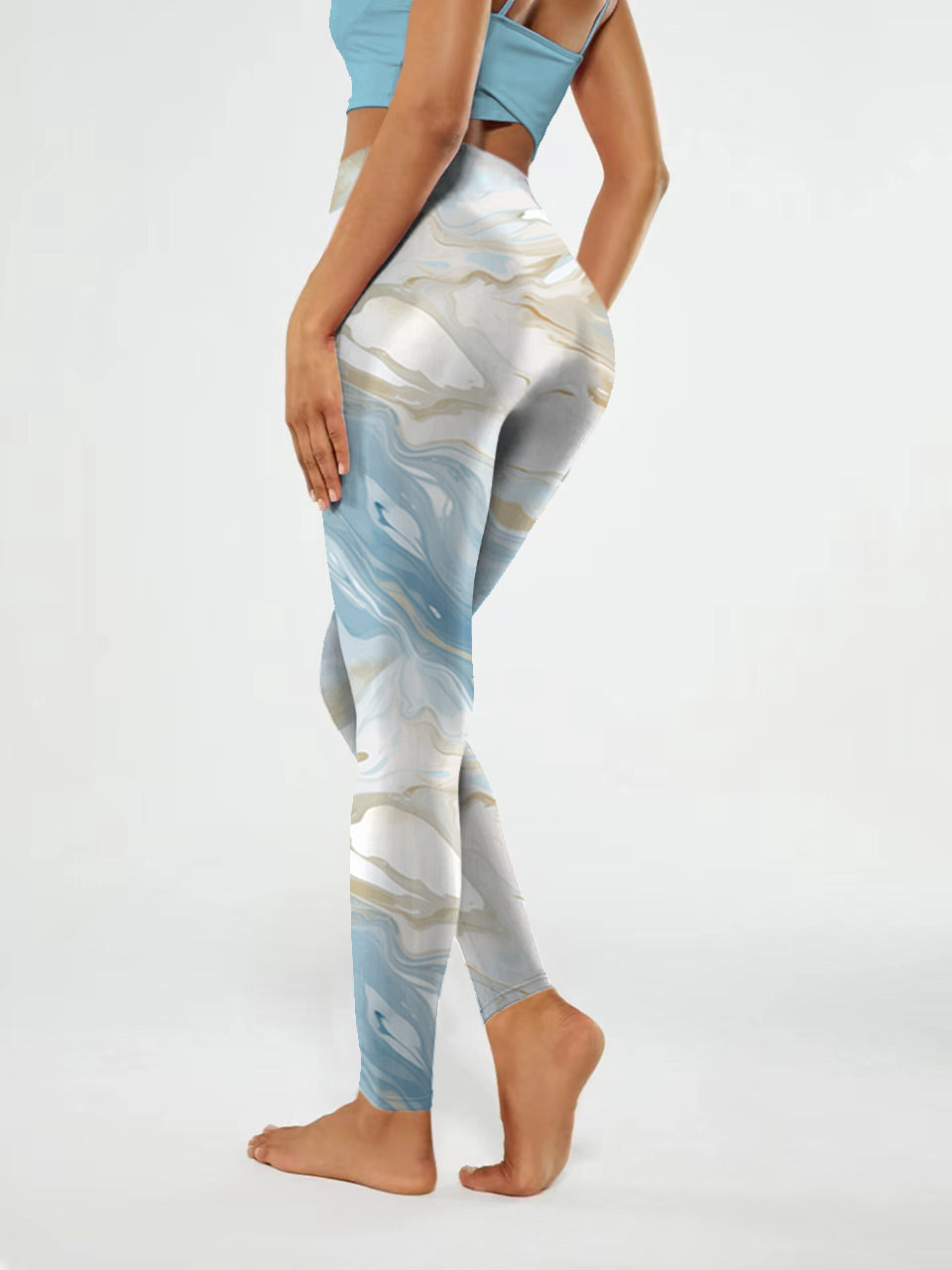 I163 Ink-dyed yoga leggings blue and white