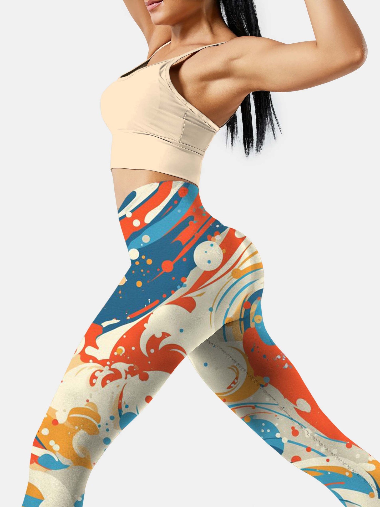 S231 Orange Waves yoga leggings