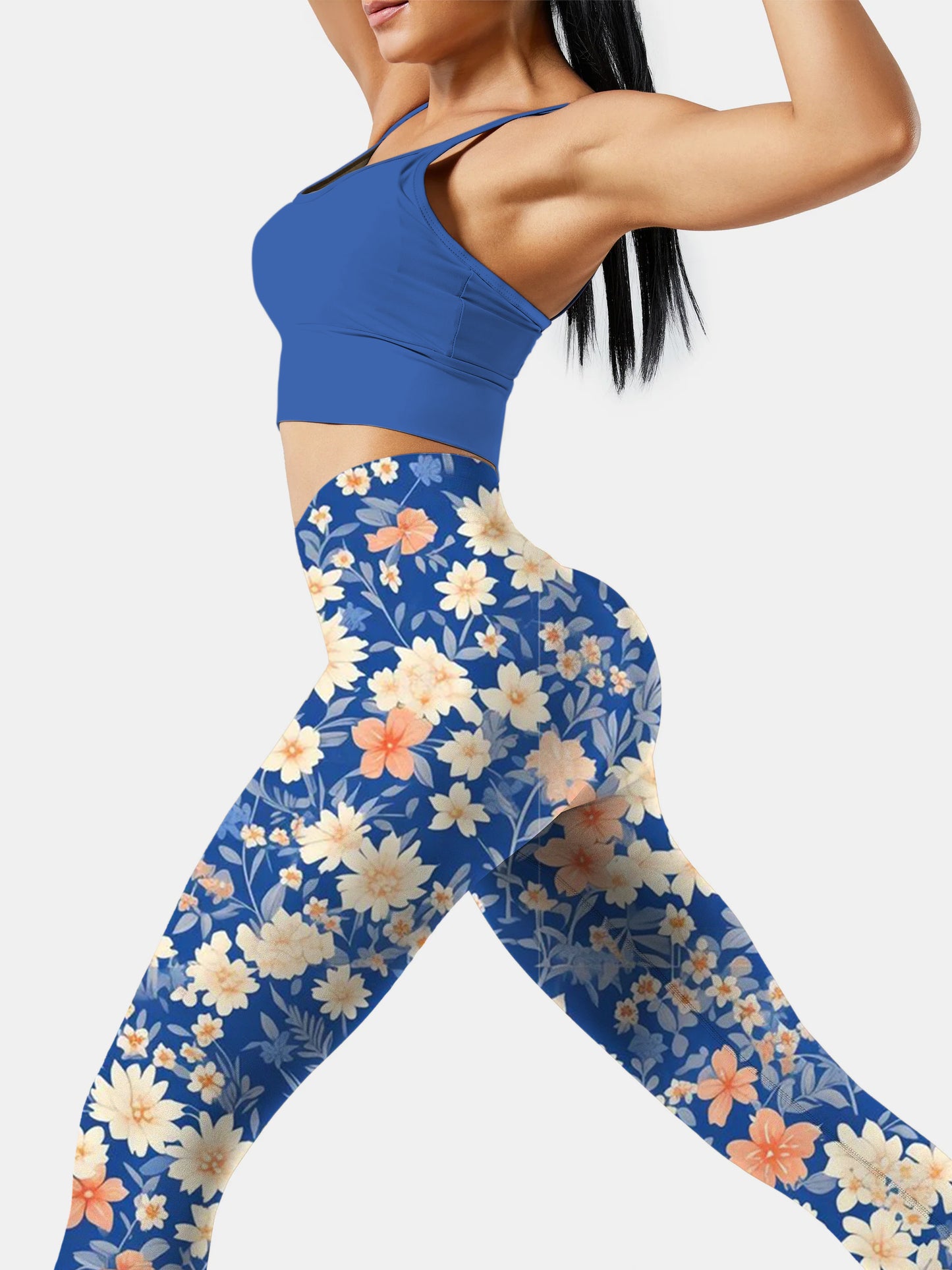 F237 Dark blue with crushed flowers yoga leggings