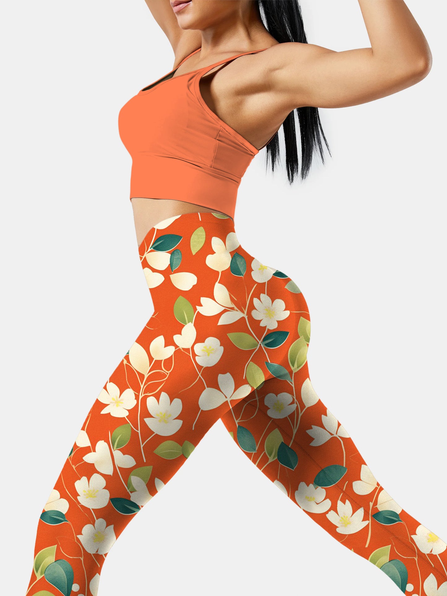 F238 Orange Crushed Flower yoga leggings