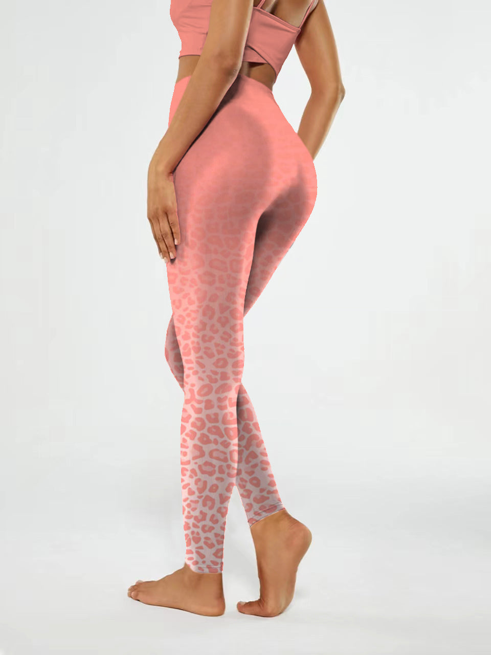 A175 Gradient Orange Leopard yoga leggings