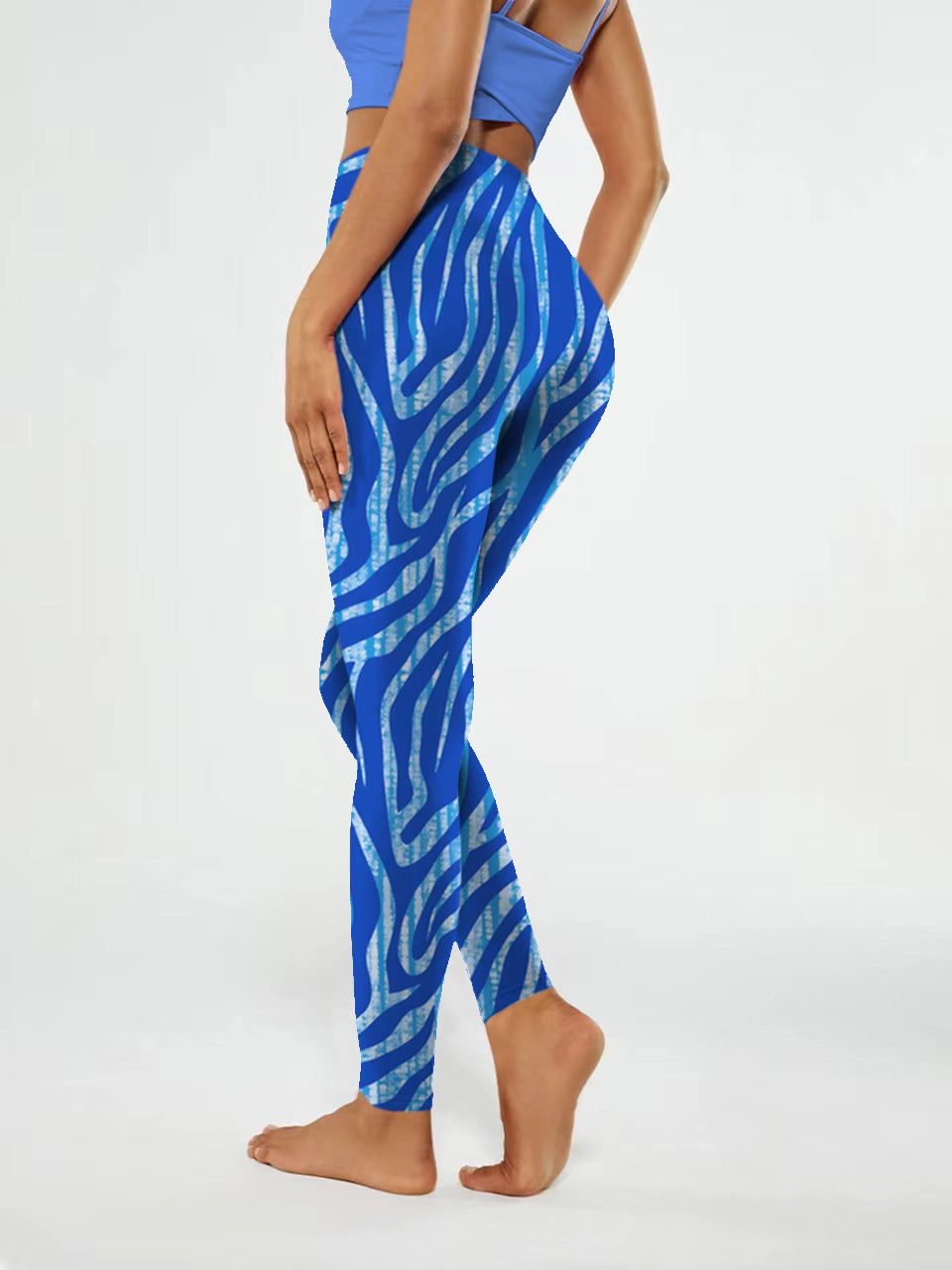 A176 Blue zebra stripes yoga leggings