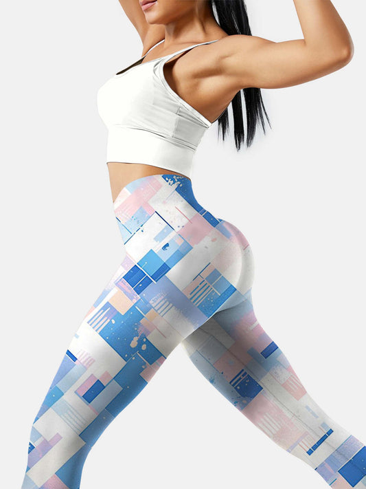 P217 Powder Blue Plaid yoga leggings