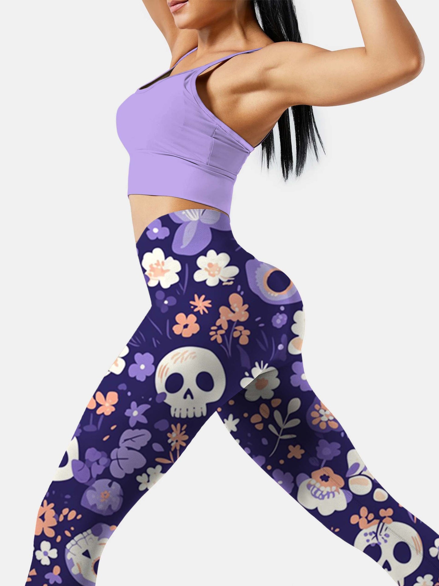 S241 skull motif yoga leggings