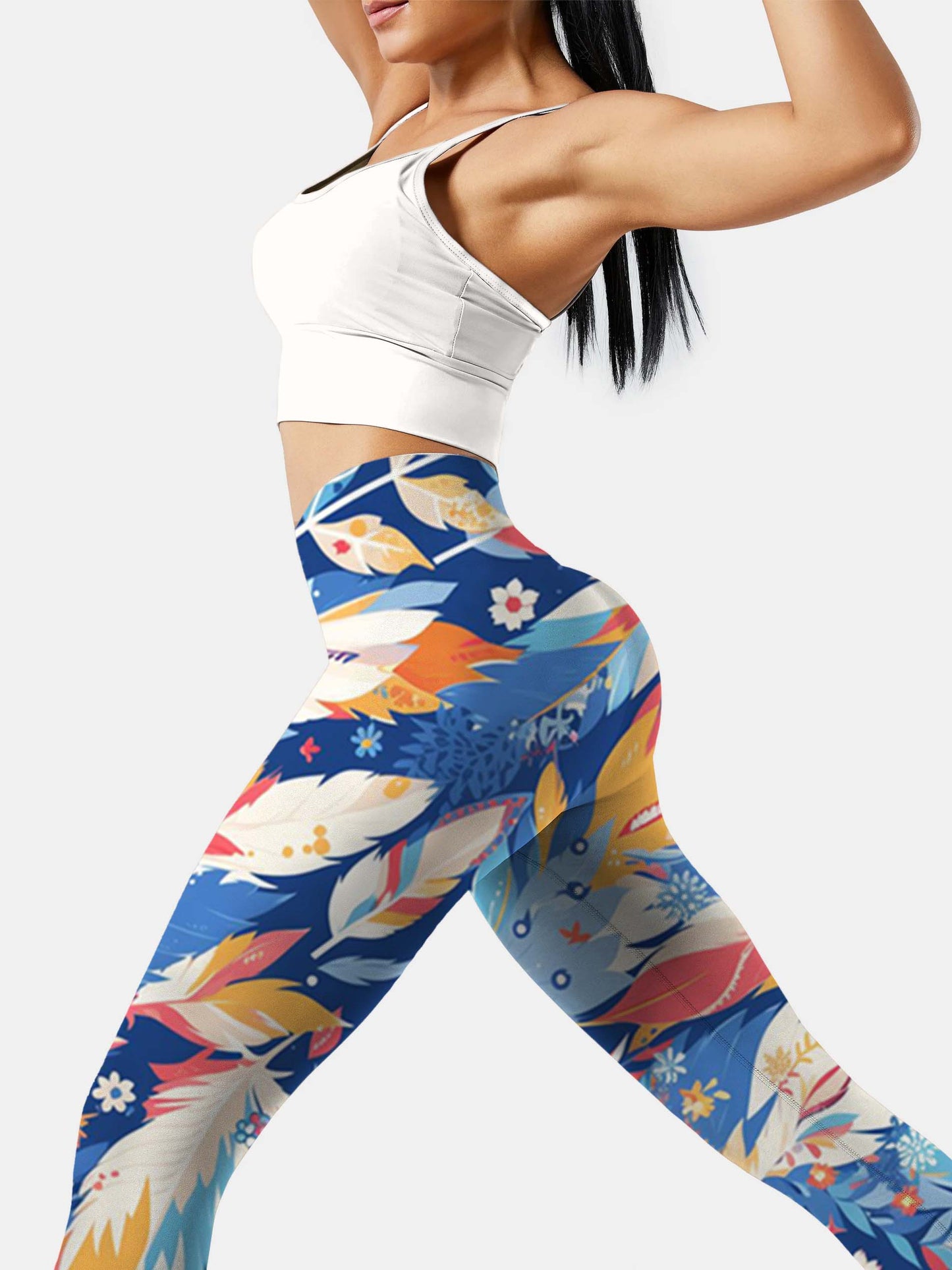 F242 colored feather yoga leggings