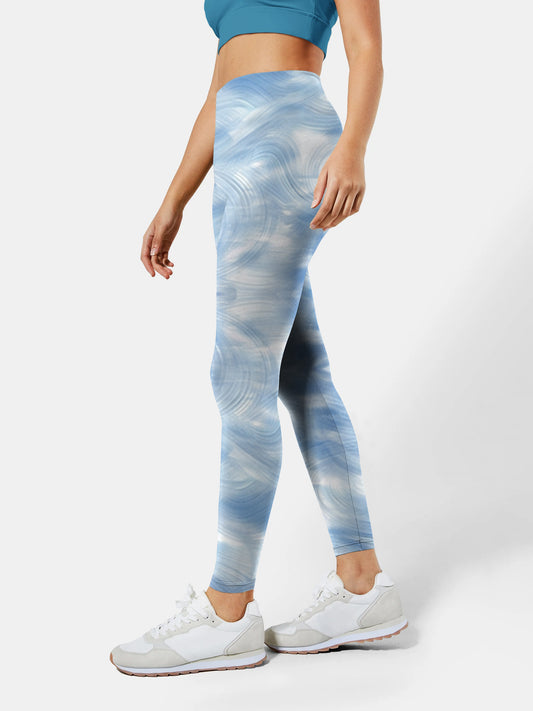 T122 Blue & White abstract texture yoga leggings