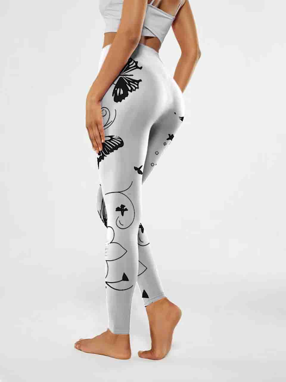 A151 Butterfly Print Yoga leggings white