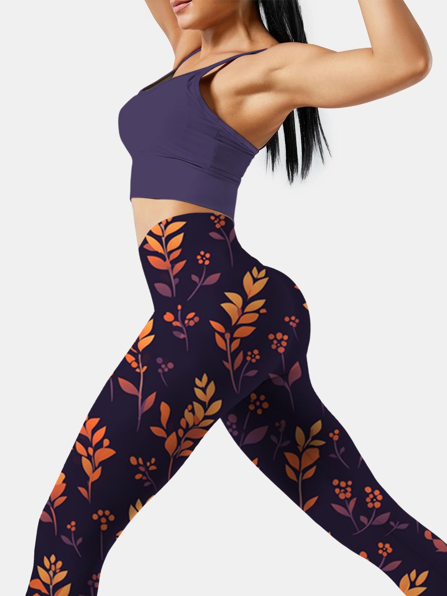 F268 Flower yoga leggings Black