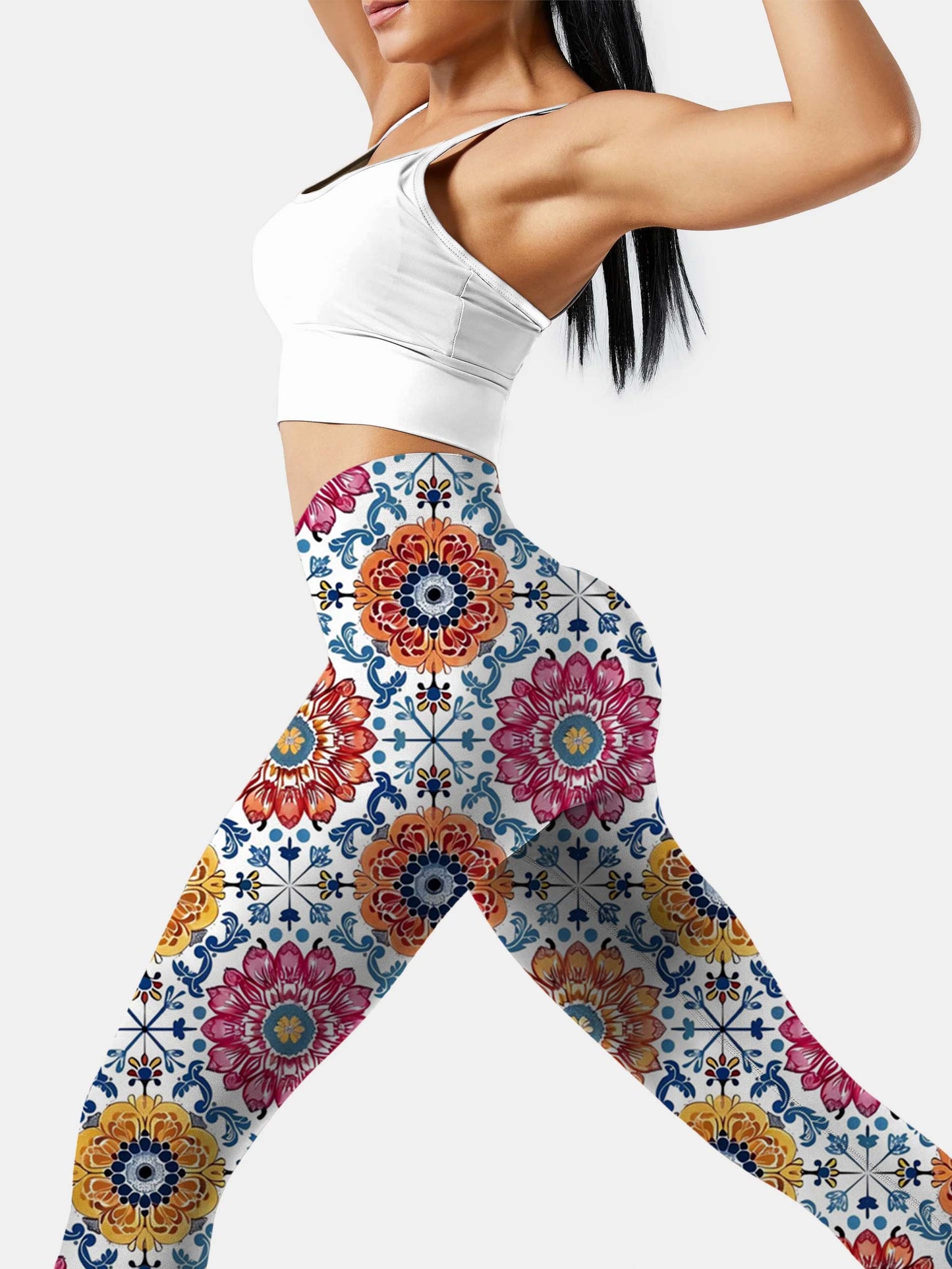 F219 Ethnic style lattice yoga leggings