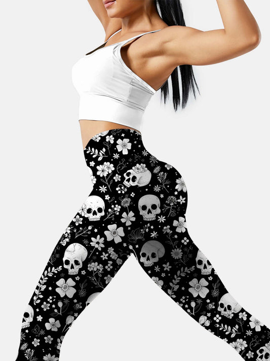 S220 skull motif yoga leggings